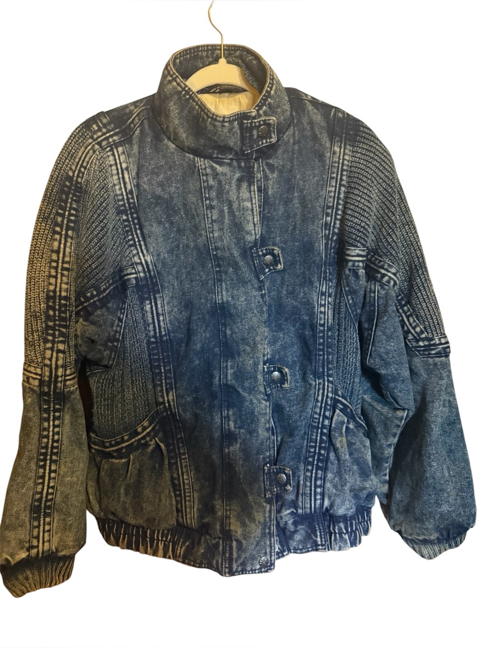Vintage retro blue jean weathered Izzi acid wash denim coat unisex bomber jacket